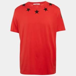 Givenchy Red Printed Cotton Star Applique T-Shirt XXL