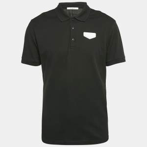 Givenchy Black Cotton Pique Leather Patch Detail Polo XL