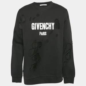 Givenchy Black Distressed Logo Print Cotton Sweatshirt M