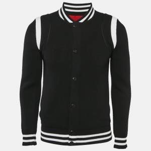 Givenchy Black Logo Intarsia Back Wool Knit Bomber Jacket S