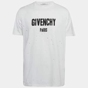 Givenchy White Logo Print Cotton Distressed T-Shirt S