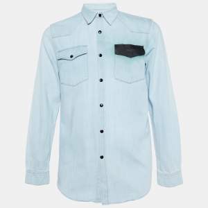 Givenchy Light Blue Denim Leather Trim Detail Shirt M