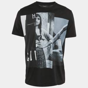 Givenchy Black Printed Cotton Crew Neck T-Shirt L