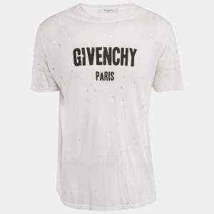 Givenchy White Logo Printed Cotton Distressed T-Shirt S