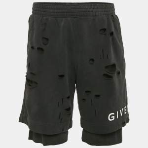 Givenchy Black Distressed Cotton Knit Archetype Shorts M