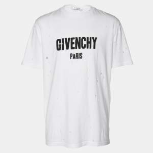Givenchy White Logo Print Cotton Distressed T-Shirt S