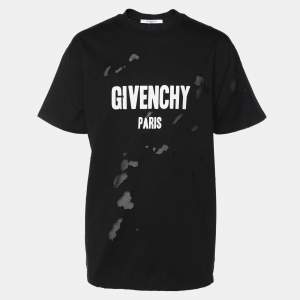 Givenchy Black Logo Print Cotton Distressed T-Shirt M