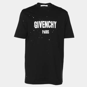 Givenchy Black Logo Print Cotton Distressed T-Shirt S
