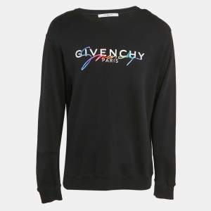 Givenchy Black Signature Embroidered Cotton Knit Crewneck Sweatshirt M