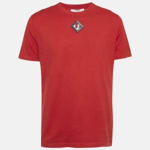 Givenchy Red Applique Jersey Crewneck T-Shirt L