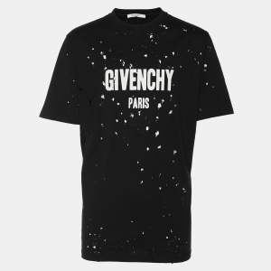 Givenchy Black Cotton Logo Print Ripped Details T-Shirt M
