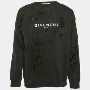 Givenchy Black Logo Print Cotton Knit Distressed Sweatshirt M