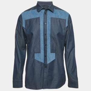 Givenchy Blue Denim Paneled Long Sleeve Shirt XL