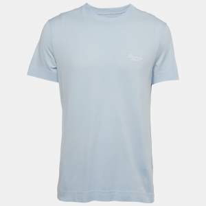 Pre Owned Givenchy Blue Embroidered Jersey Crew Neck T-Shirt M