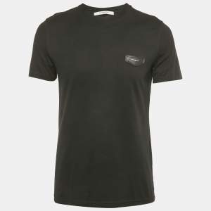 Pre Owned Givenchy Black Leather Applique Jersey Crewneck T-Shirt S