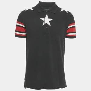 Pre Owned Givenchy Black Star Applique Cotton Pique Polo T-Shirt M