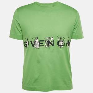 Pre Owned Givenchy Green Logo Embroidered Jersey Slim Fit T-Shirt M