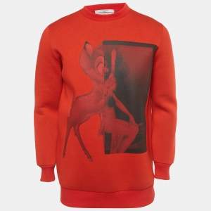 Pre Owned Givenchy Red Bambi Print Neoprene Crewneck Sweatshirt XS
