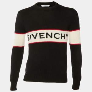 مملوكة مسبقًا Givenchy Black Logo Intarsia Wool Crew Neck Sweater XS