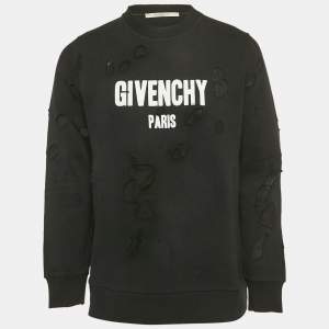 مملوكة مسبقًا Givenchy Black Logo Printed Cotton Distressed Sweatshirt M