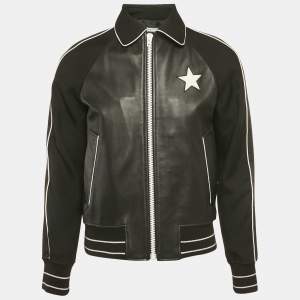مملوكة مسبقًا Givenchy Black Star Applique Leather Zip-Up Jacket M