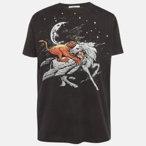 Pre Owned Givenchy Black Print Cotton Half Sleeve T-Shirt M
