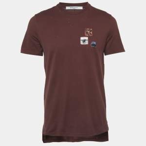 مملوكة مسبقًا Givenchy Burgundy Printed Jersey Distressed T-Shirt M