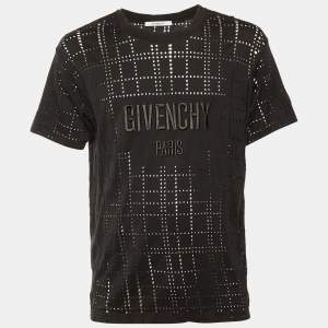 مملوكة مسبقًا Givenchy Black Perforated Jersey Logo Embroidered T-Shirt M