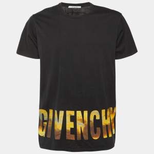 مملوكة مسبقًا Givenchy Black Logo Printed Cotton Knit Oversized T-Shirt S