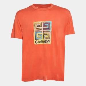 مملوكة مسبقًا Givenchy Orange Logo Graphic Jersey Slim Fit T-Shirt L