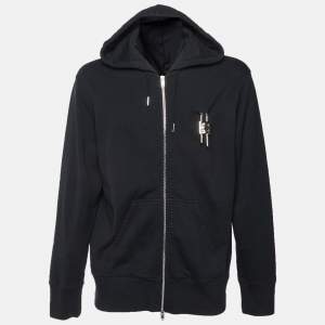 مملوكة مسبقًا Givenchy Black Cotton Jersey Padlock Detail Zip Up Hoodie L