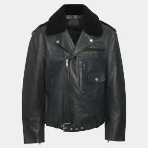Pre Owned Givenchy Dark Grey Leather and Shearling Aviator Jacket XL