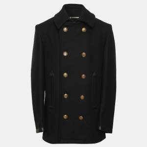 Pre Owned Givenchy Black Wool Blend Double Breasted Pea Coat S