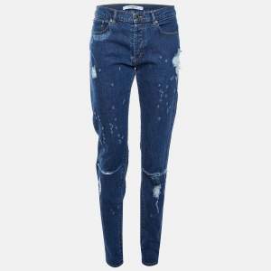 Pre Owned Givenchy Blue Washed Denim Distressed Rico Slim Fit Jeans M/Waist 32"