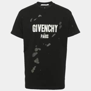 Pre Owned Givenchy Black Destroyed Effect Cotton Logo Print T-Shirt XS