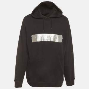 Pre Owned Givenchy Black Latex Logo Print Cotton Hoodie XXL