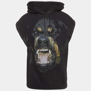 Pre Owned Givenchy Black Rottweiler Dog Print Jersey Sleeveless Hoodie S