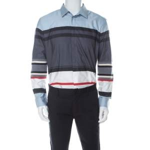 Givenchy Multicolor Striped Cotton Knit Patch Sleeve Detail Shirt L 