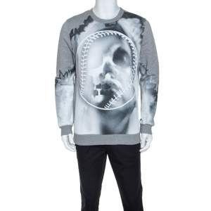 Pre Owned Givenchy Grey Baseball Skull Jersey Oversized  Sweatshirt XS