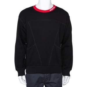 Givenchy Black Logo Embroidered Cotton Leather Patch Sweatshirt M