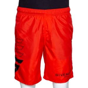 Givenchy Neon Orange Synthetic Logo Printed Track Shorts M