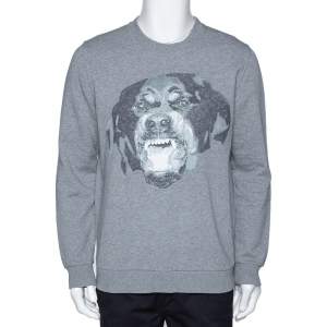 Givenchy Grey Knit Rottweiler Print Cuban Fit Crew Neck Jumper S