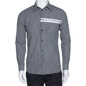 Pre Owned Givenchy Monochrome Gingham Check Cotton Zip Detail Shirt S