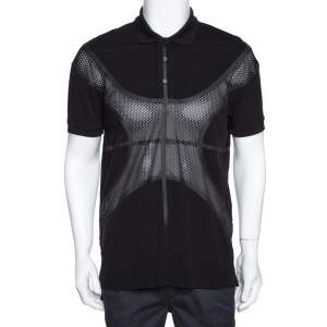Givenchy Black Cotton Pique Mesh Paneled Oversized Polo T Shirt XS
