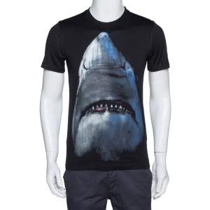 Givenchy Black Cotton Shark Print Cuban Fit T Shirt XS 
