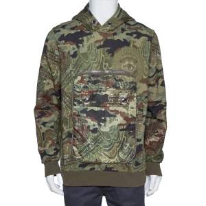 Givenchy Olive Green Floral Camouflage Print Oversized Pocket Detail Hoodie S