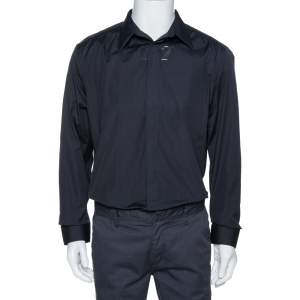 Pre Owned Givenchy Black Cotton '17' Plaque Detail Long Sleeve Shirt XL