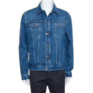 Pre Owned Givenchy Blue Logo Print Denim Button Front Jacket XL