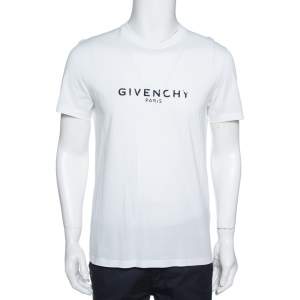 Pre Owned Givenchy White Cotton Jersey Logo Print Slim Fit T-Shirt M