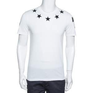 Pre Owned Givenchy White Cotton Star Appliqued '74' Cuban Fit T-Shirt S